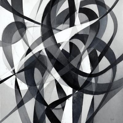 The primary subject of the image is a black and white abstract artwork featuring a series of interconnected lines and shapes. The setting is a white background, which provides a clean and minimalist appearance. The visual style is a combination of digital art and illustration, creating a unique and intricate pattern. The dominant colors are black and white, giving the artwork a classic and timeless feel.